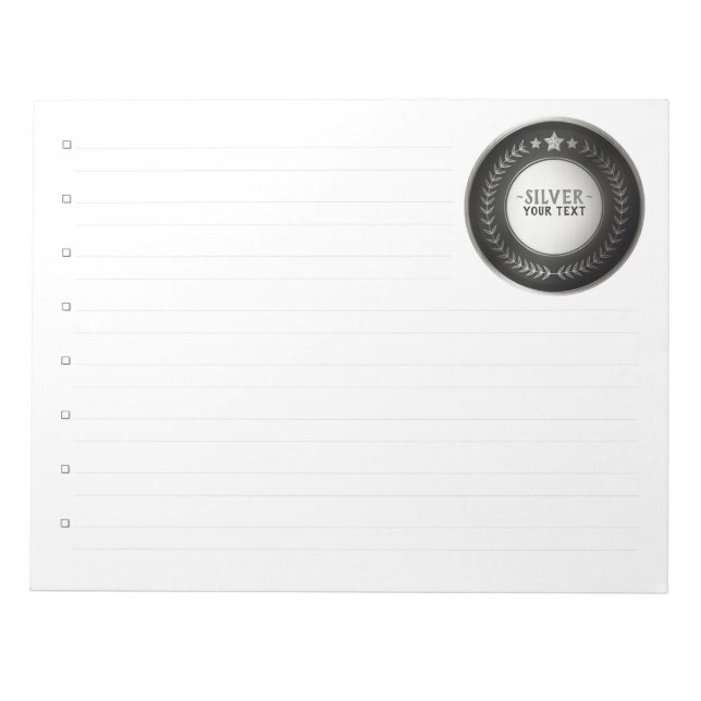 Bloco De Notas PERSONALIZÁVEL IMPRESSÃO DIY MEDAL Silver Champion (Frente)