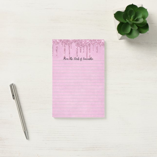 Bloco De Notas Personalize Gotejando Glitter Rosa Forrado  (Escritótio)