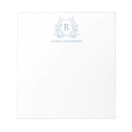 Bloco De Notas Personalized Blue Floral Crest Notepad