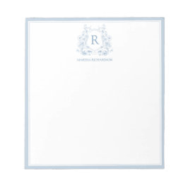 Bloco De Notas Personalized Blue Floral Crest Notepad