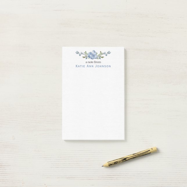 Bloco De Notas Personalized Blue Floral Custom Stationery (Na mesa)