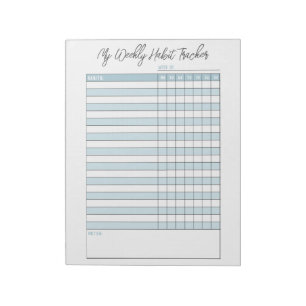 Bloco De Notas Personalized Blue Weekly Habit Tracker Notepad
