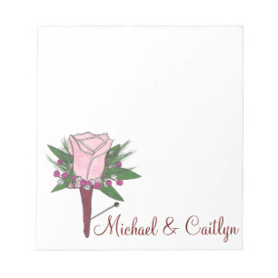 Bloco De Notas Personalized Boutonniere Pink Rose Wedding Notepad