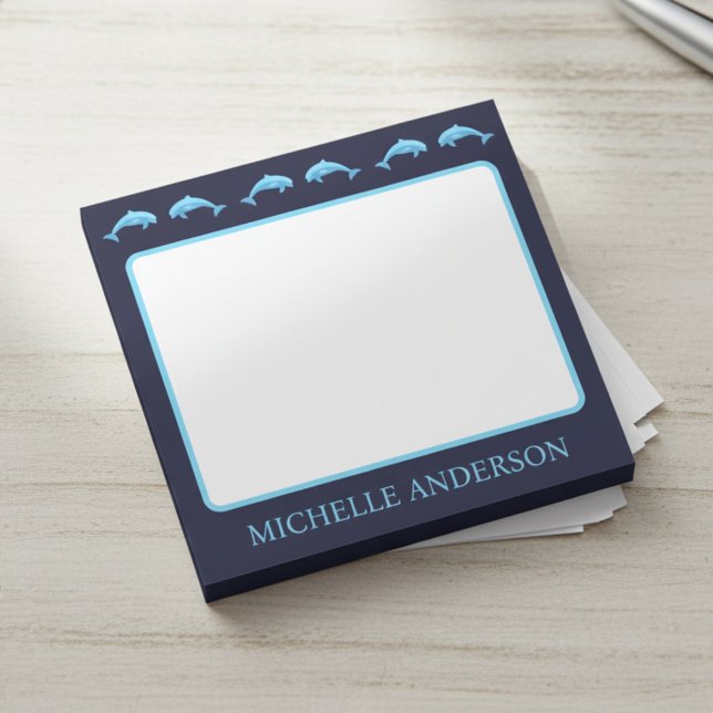 Bloco De Notas Personalized Dolphins Notes with Name (Custom name post-it notes for dolphin lovers.)