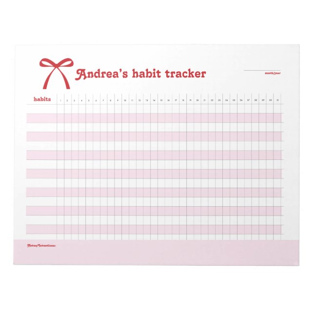 Bloco De Notas Personalized Habit Tracker Pink Bow  (Frente)