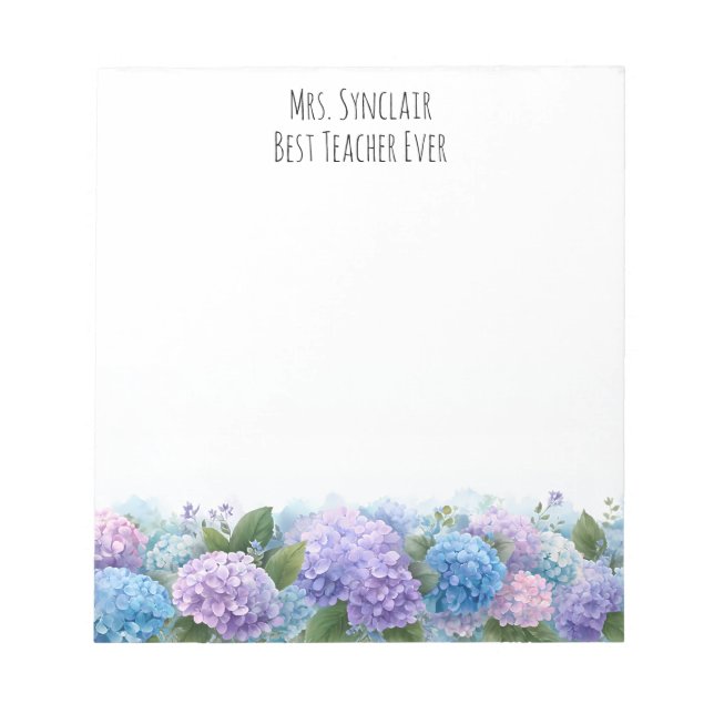 Bloco De Notas Personalized Hydrangea Flower Teacher Appreciation (Frente)
