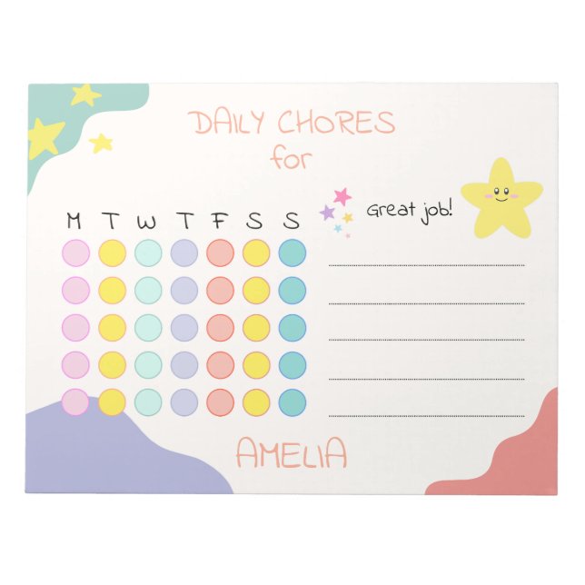Bloco De Notas Personalized Kids Chore Chart Encouraging Rewards (Frente)