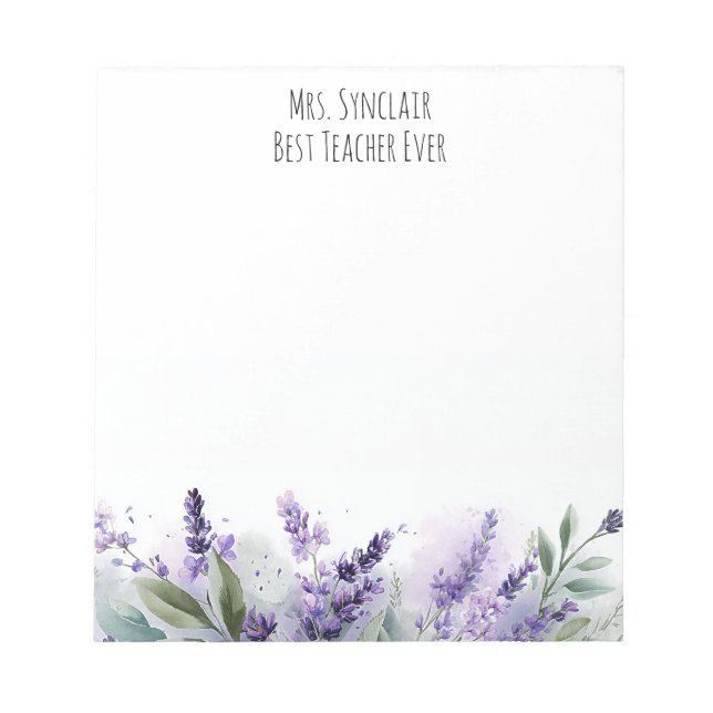 Bloco De Notas Personalized Lavender Flowers Teacher Appreciation (Frente)