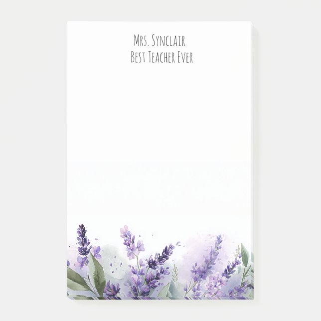 Bloco De Notas Personalized Lavender Flowers Teacher Appreciation (Frente)