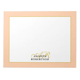 Bloco De Notas Personalized Monogram Peach Gold Black Stylish