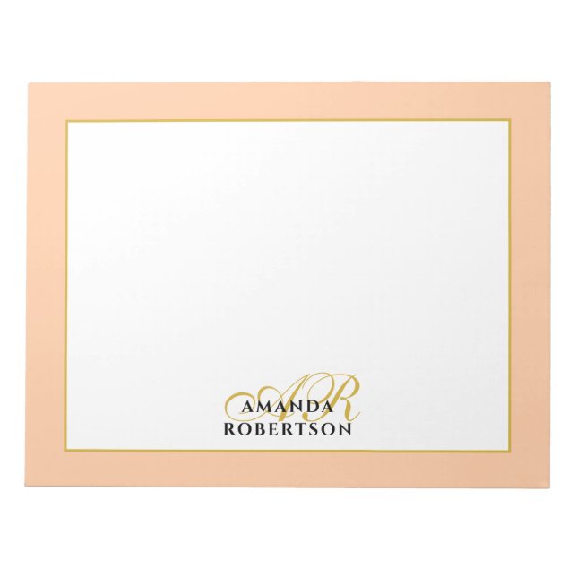 Bloco De Notas Personalized Monogram Peach Gold Black Stylish  (Frente)