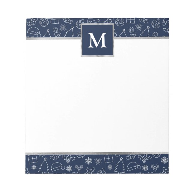 Bloco De Notas Personalized Navy with Silver Accents Christmas  (Frente)