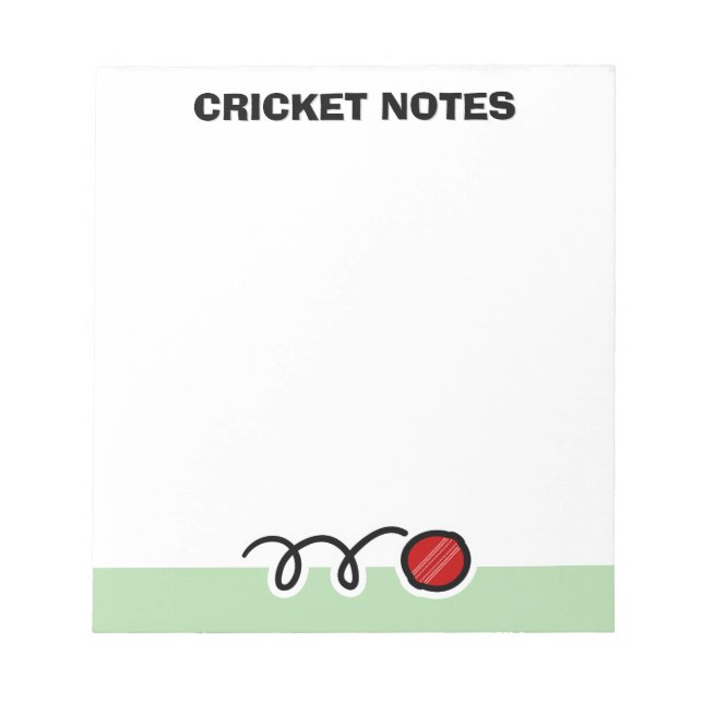 Bloco De Notas Personalized notepad with red cricket ball design (Frente)