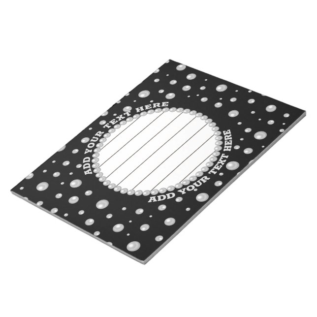 Bloco De Notas Personalized Photo with Pearls Circle on Black (Inclinado)