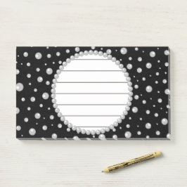 Bloco De Notas Personalized Photo with Pearls Circle on Black