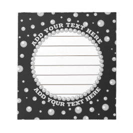 Bloco De Notas Personalized Photo with Pearls Circle on Black