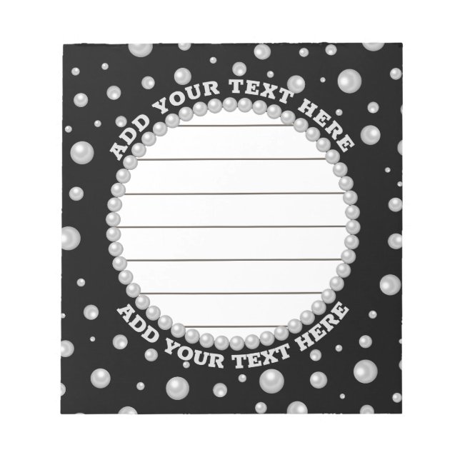 Bloco De Notas Personalized Photo with Pearls Circle on Black (Frente)