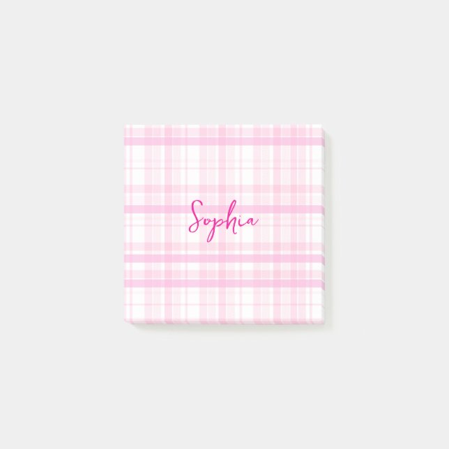 Bloco De Notas Personalized Pink Plaid Notes with Name  (Frente)