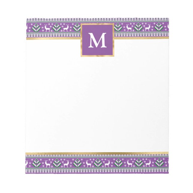 Bloco De Notas Personalized Purple Christmas Fair Isle (Frente)