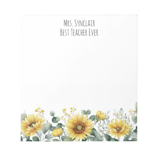 Bloco De Notas Personalized Sunflower Flower Teacher Appreciation (Frente)