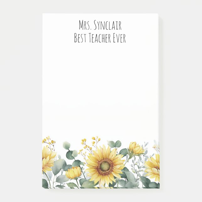 Bloco De Notas Personalized Sunflower Flower Teacher Appreciation (Frente)