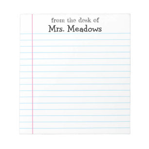 Bloco De Notas Personalized Teacher Lined Paper From The Desk Of