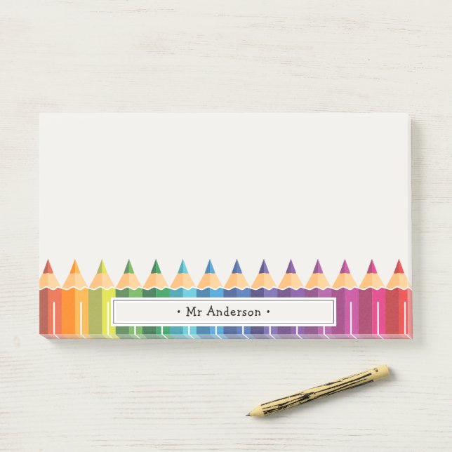 Bloco De Notas Personalized Teacher's Name Colorful Pencils (Na mesa)