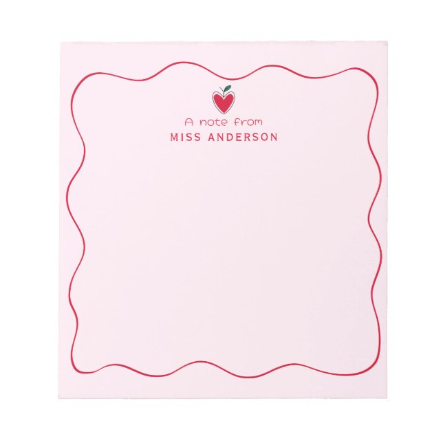 Bloco De Notas Personalized Teacher's Name Heart Apple Valentine (Frente)
