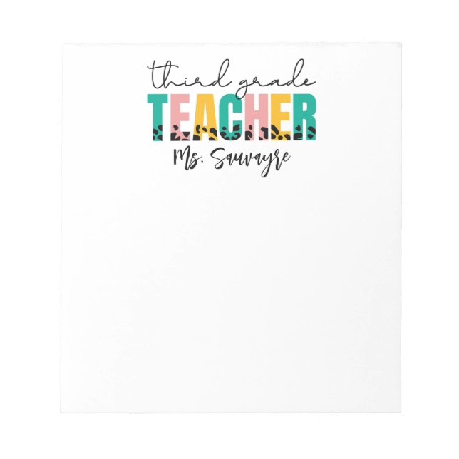 Bloco De Notas Personalized Third Grade Teacher – Custom Teacher (Frente)