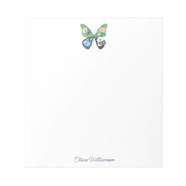 Bloco De Notas Personalized Whimsical Butterfly Floral Writing (Frente)