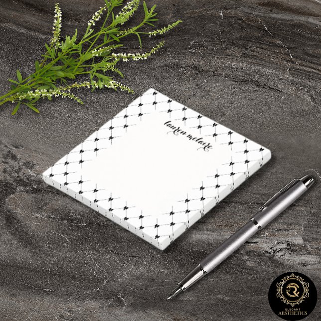 Bloco De Notas Personalized White & Black Bow Script (Criador carregado)