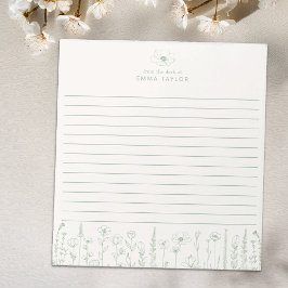 Bloco De Notas Personalized Wildflower Sage Green Desk Notepad