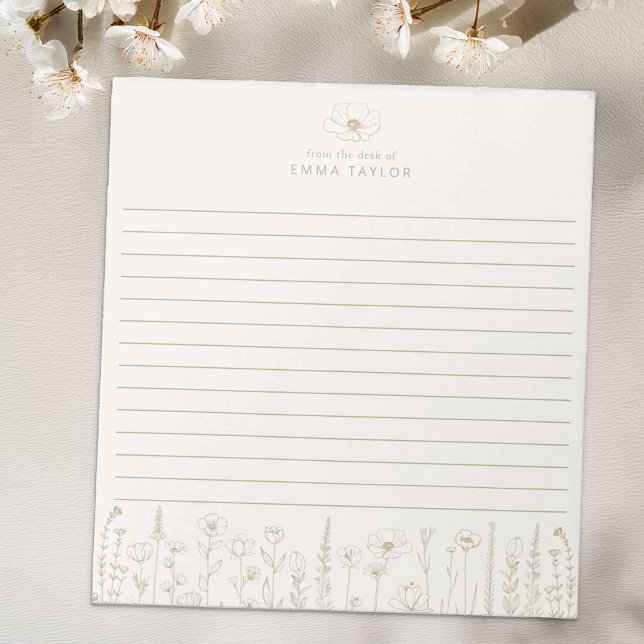 Bloco De Notas Personalized Wildflower Taupe Desk Notepad (Taupe Paper Pad
)