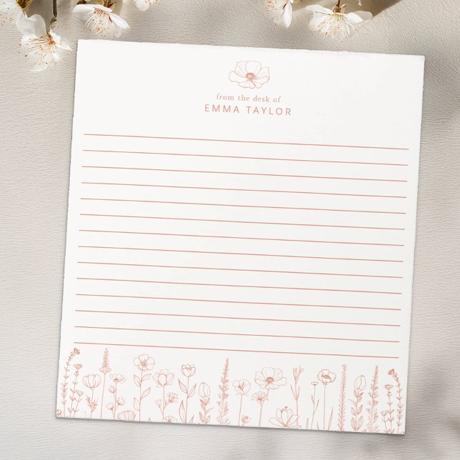Bloco De Notas Personalized Wildflower Terracotta Desk Notepad (Terracotta Floral Paper Pad)