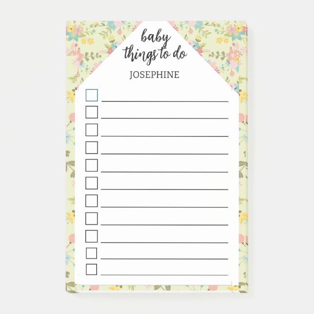 Bloco De Notas Personalized Yellow Pink Green  baby things to do (Frente)