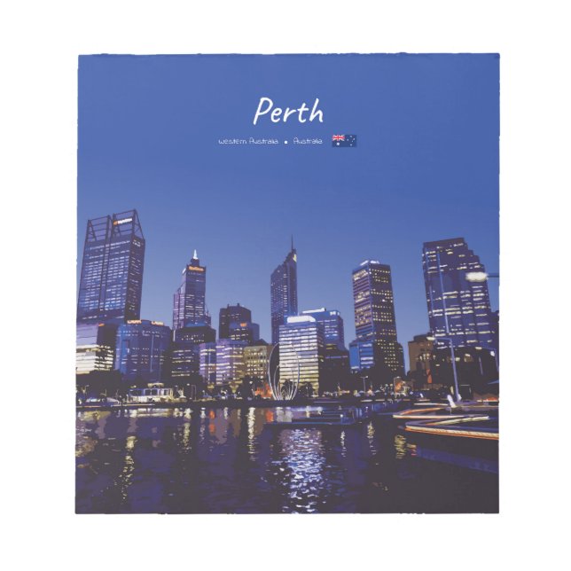 Bloco De Notas Perth, Austrália - Silhueta da Cidade à Noite (Frente)