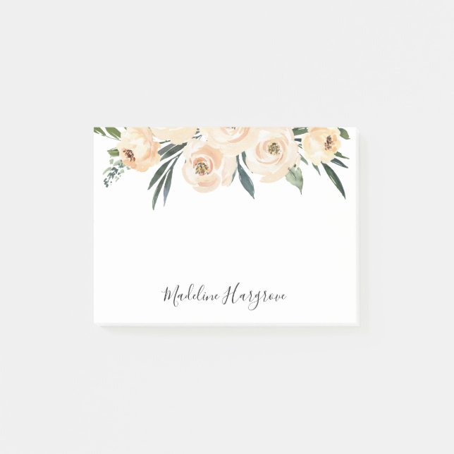 Bloco De Notas Pêssego de Aquarela Floral e Verde Personalizado (Frente)