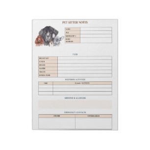 Bloco De Notas Pet Sitter Notes for Dog Mãe ou Cat Mãe
