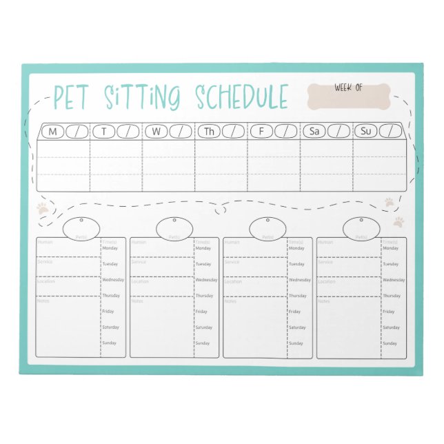Bloco De Notas Pet Sitting Schedule (Frente)