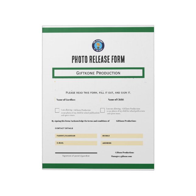 Bloco De Notas Photo Release Form Notepad (Invertido)