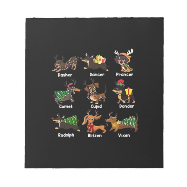 Bloco De Notas Pijamas de Natal para Cães Dachshund Camiseta Clás (Frente)