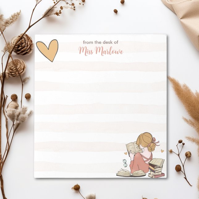 Bloco De Notas Pilhas de Livros de Leitura de Professores Separad (This Teacher Reading Book Stacks Striped Teacher Appreciation Notepad makes a great teacher gift.)