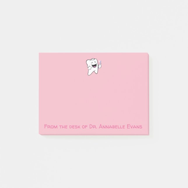 Bloco De Notas Pincel e dente rosa felizes (Frente)