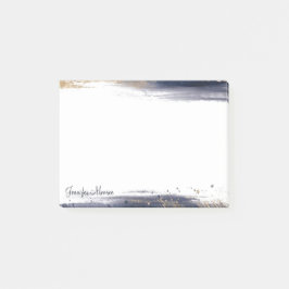 Bloco De Notas Pinceladas de aquarela azuis e douradas personaliz