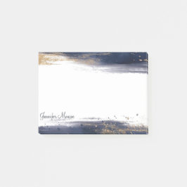 Bloco De Notas Pinceladas de aquarela azuis e douradas personaliz