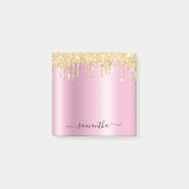 Bloco De Notas Pingo de Brilho Dourado Brilho Rosa Nome Glam