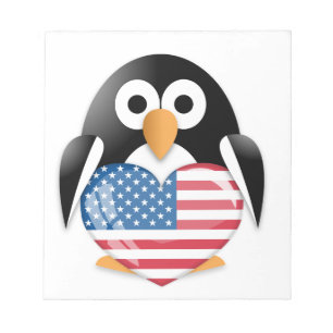 Bloco De Notas Pinguim com bandeira dos EUA