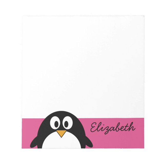 Bloco De Notas pinguim de desenho animado bonito com fundo rosa (Frente)
