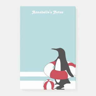 Bloco De Notas Pinguim de Desenho Animado Fofo Azul Claro Diversã