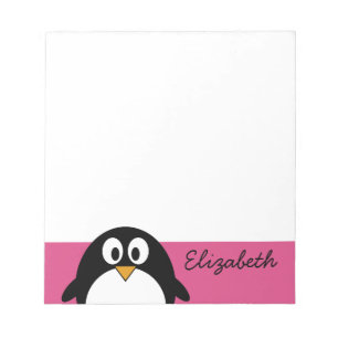 Bloco De Notas pinguim de desenho animado fofo com fundo rosa